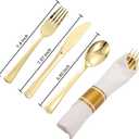 N9R 75 Pack Pre Rolled Gold Plastic Cutlery Set, Wrapped Plastic Silverware Set with 75 Forks, 75 Knives, 75 Spoons and 75 Napkins, Disposable Cutlery Set for Party and Wedding