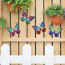 dreamskip 4 Pcs Metal Butterfly Wall Decor Art, Colorful Butterflies Outdoor Wall Art, Hand Craft Outdoor Garden Decor For Fence, Patio, Yard Decoration