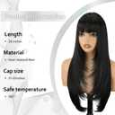 Black Long Straight Layered Wig with Bangs for Women 26 inch Put on Go Realistic Synthetic Heat Resistant Natural Wig for Girls Party Cosplay and Daily Use