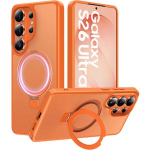 for Samsung Galaxy S26 Ultra Case with Magnetic Invisible Stand, [Compatible with MagSafe] [Military Drop Protection] Shockproof Slim Translucent Matte Case for S26 Ultra, Orange