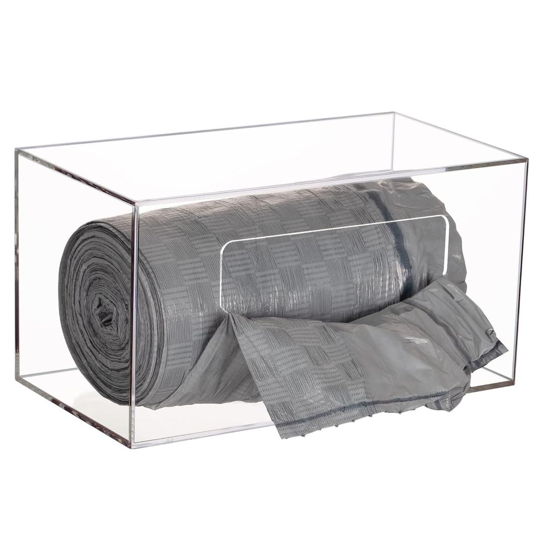 Trash Bag Dispenser Roll Holder, Wall Mount Acrylic Garbage Bag Dispenser Roll Holder for Kitchen Cabinet, Trash Can Liners Organizer for Under Sink, Clear (Standard)