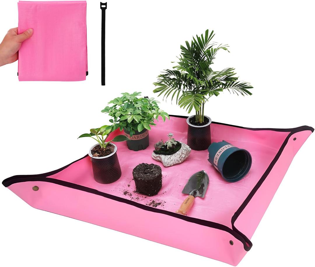 WORKPRO Repotting Mat for Indoor Plant Transplanting and Mess Control, 39.5" X 31.5" Thickened Waterproof Potting Mat, Square Planting Tray, Gardening Gifts for Plant Lovers (Pink)