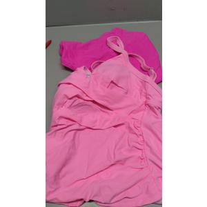 B2prity Women's Ruched Tankini Suimsuits V Neck Wrap Tie Back Two Pieces Bathing Suit Tummy Control Swimwear Pink,hot Pink Size S