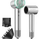 Hair Dryer - 150000 RPM High-Speed Brushless Motor Negative Ionic Blow Dryer for Fast Drying, Low Noise Thermo-Control Hair Dryer with Diffuser and Nozzle, Silvery