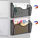 Magnetic File Holder 2 Pockets File Folder Organizer, Office Hanging Magazine Rack for Refrigerator, White Board, No Drilling Paper Document Holder Mail Organizer for File Cabinets,2 Pieces Black