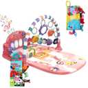 dearlomum Baby Play Mat Baby Gym,Funny Play Piano Tummy Time Baby Activity Mat with 5 Infant Sensory Baby Toys & 2 Baby Book Toys, Boy & Girl Gifts for Newborn 0 to 3 6 9 12 Months(Pink) (Baby Book Toys(Pink))