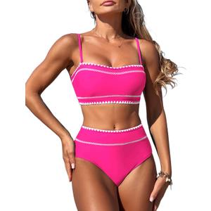 ZAFUL Women's Sexy Bikini Sets 2025 2 Piece Swimwear String Detachable Straps Swimsuit High Waisted Bathing Suits (Large, A-rose Red)