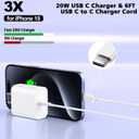 iPhone 16/15 Pro Max Charger Fast Charging,20W USB C Charger Block,3Pack Type C Fast Charging Cord Long USB C to C Wall Charge Cable for iPhone 16/16 Plus/16 Pro Max, iPad Pro 12.9"/11",iPad Air/Mini