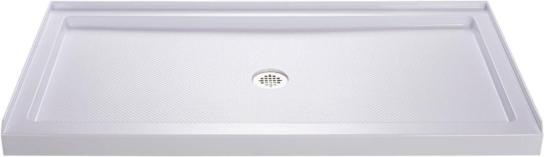 DreamLine SlimLine 34 in. D x 60 in. W x 2 3/4 in. H Center Drain Single Threshold Shower Base in White, DLT-1134600