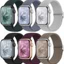 6 Pack Braided Stretchy Bands Compatible with Apple Watch Band 38mm 40mm 41mm 42mm 44mm 45mm 46mm 49mm Women Men, Adjustable Nylon Solo Loop Elastic Straps for iWatch Series 11 10 9 8 7 6 5 4 SE Ultra