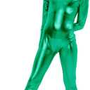 Kepblom Girls Shiny Metallic Mock Neck Unitard Long Sleeve Zipper Back One Piece Bodysuit Costume, Medium