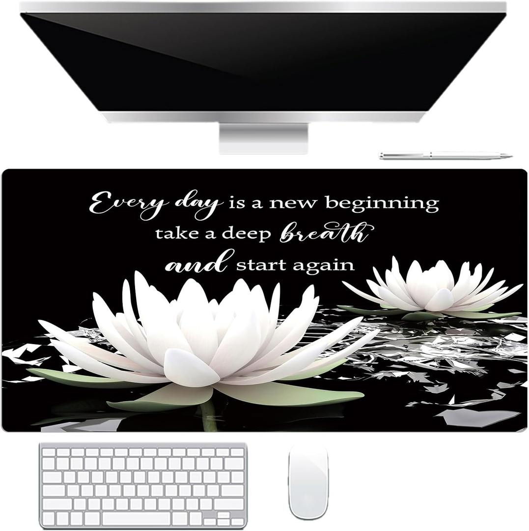 Black Mouse Pad Large, Floral Black and White Extended Desk Mat for Keyboard with Stitched Edge Non-Slip Rubber Base, Large Gaming Mousepad for Desk Computer Office Decor 31.5" x 15.7"