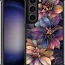 CARLOCA Compatible with Samsung Galaxy S23 Case for Girls Boys Hard Shell Shockproof Protection Non Slip for Samsung Galaxy S23 Fashion Pattern Dark Purple Gold Flowers Stained Glass