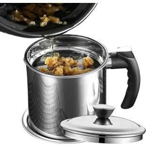 Stainless Steel Grease Containerwith Fine Mesh Strainerwith Lid and Easy-Grip Handlefor Kitchen Storing Frying Cooking Grease 1.3L
