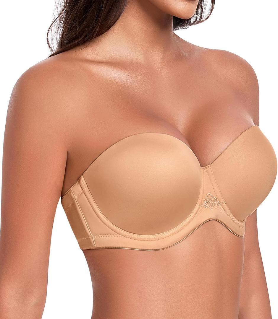 HACI Full Coverage Strapless Bra for Large Bust Contour Underwire Plus Size Convertible Multiway (40C, Pecan)