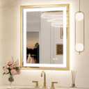 Keonjinn LED Mirror for Bathroom 24 x 30 in, Gold Frontlit & Backlit Bathroom Mirror with Lights, Brushed Beveled Framed, Tempered Glass, UL Listed LED Driver, 3 Color Temperature, Anti-Fog, Dimmable