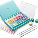 HIMI Twin Cup Jelly Gouache Paint Set with 3 Paint Brushes, 48 Colors 12g, Jelly Cup Design, Non Toxic Paint for Canvas and Paper, Art Supplies for Professionals (Green Case)