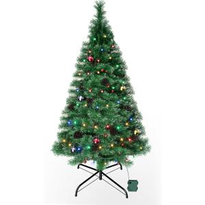 Amzxart 4FT Christmas Tree,Artificial Christmas Tree with 70 Dual-Colored LED Battery Operated Christmas Light,227 PVC Branche,Foldable Base, Xmas Ball and Red Berry Xmas Tree for Indoor Outdoor Decor