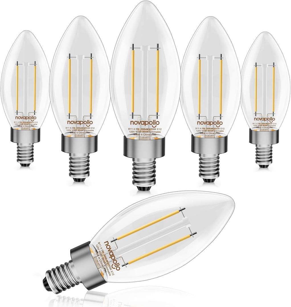 E12 LED Light Bulbs,40 Watt Equivalent Vintage Candle Light Bulbs,B11 Dimmable Soft White 2700K Edison Bulbs for Bedroom,350LM 4.5W Efficient,6-Pack