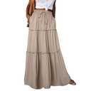Yanhalo Womens High Waist A Line Ruffle Swing Long Maxi Skirt Apricot (Small, Beige)