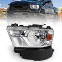 FIONE Halogen Headlights Assembly Compatible with Dodge Ram 1500 2019-2022 Replacement Headlamp with Chrome Frame Driver Left Side LH 68316081AD 68316081AH