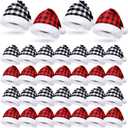 Jexine 48 Pcs Santa Hats Bulk Christmas Buffalo Plaid Hat Plush Christmas Costume Hats for Xmas Holiday Parties Events Gift(Red Black and White Black Plaid)
