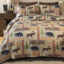 Carstens Rustic Cabin Country Bedding Set, 3-Piece Microfiber Quilt, Rustic Lake Country, King