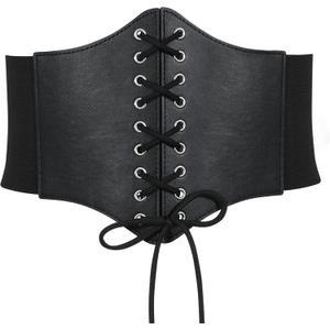 VONMELLI Corset Belt for Women Lace Up Elastic Waist Belts Retro Wide Tied Waspie Belt for Halloween Costume Black, XS