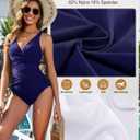 3 x HEEKPEK Womens Tummy Control Swimsuits One Piece Bathing Suit Front Cross Tie Back Slimming Ruched Push Up Padded Swimwear (Blue, L)