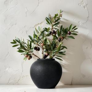 8.3 Matte Black Ceramic Vase Modern Rustic Decorative Vase for Pampas Grass, Flowers & Greenery Small Round Table Centerpiece for Living Room, Entryway, Shelf Decor