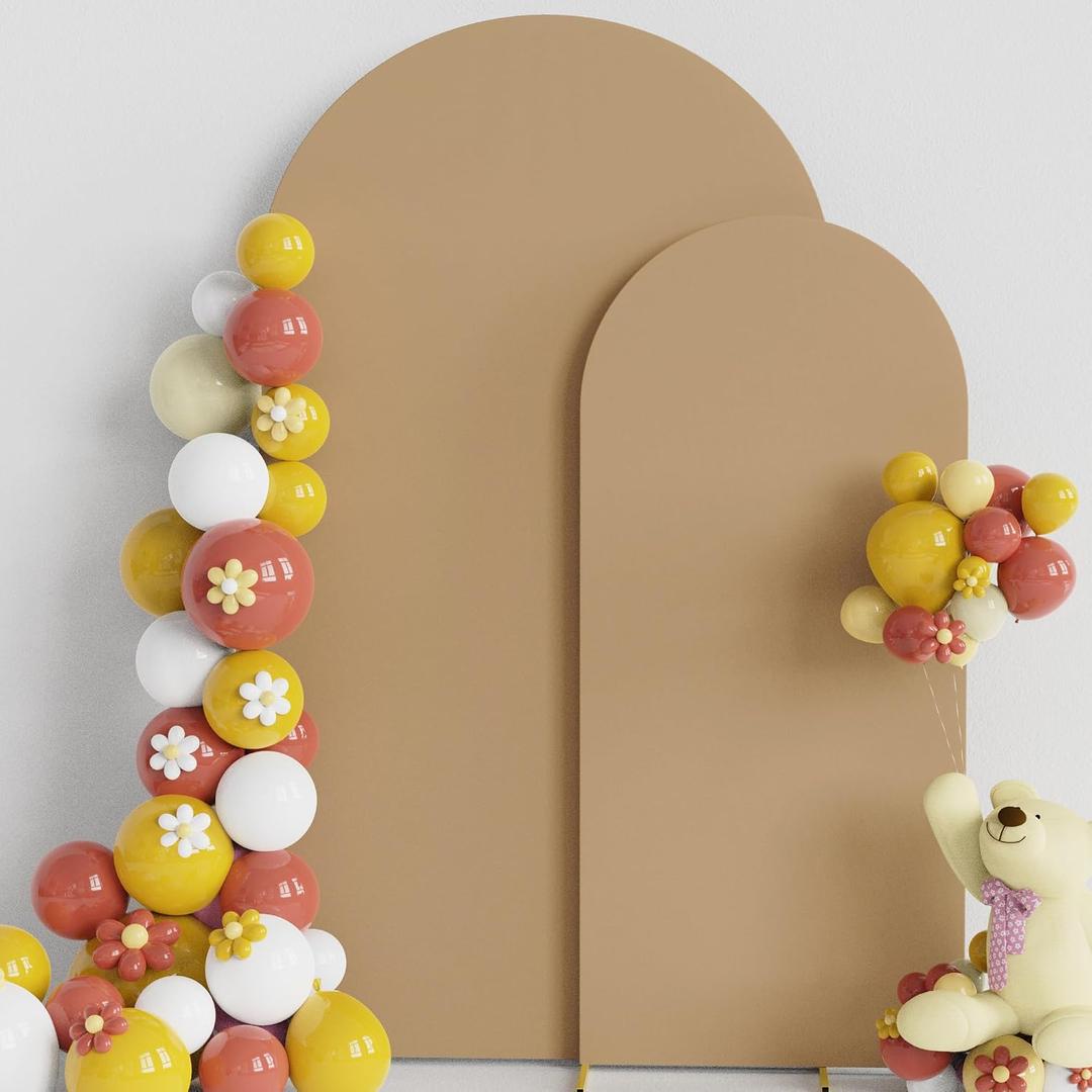 Putros Wedding Arch Cover 7.2FT, 6FT Khaki Spandex Fitted Round Top Chiara Backdrop Stand Covers 2 Set for Wedding Birthday Party Decoration