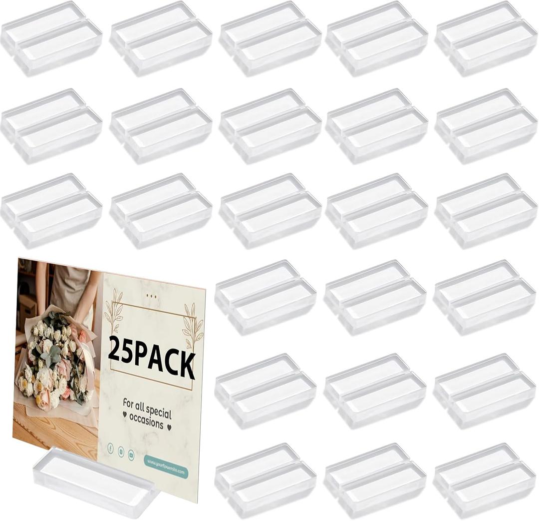 25 Pcs Place Card Holders for Table, 2 Inches Clear Acrylic Name Card Holder Table Number Card Holders Acrylic Card Display Stand for Wedding Business Party