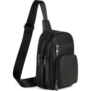 FADEON Sling Bags for Women Crossbody Bags, Designer PU Leather Sling Purse Multi-Pocket Packs with Card Slot Purse Black