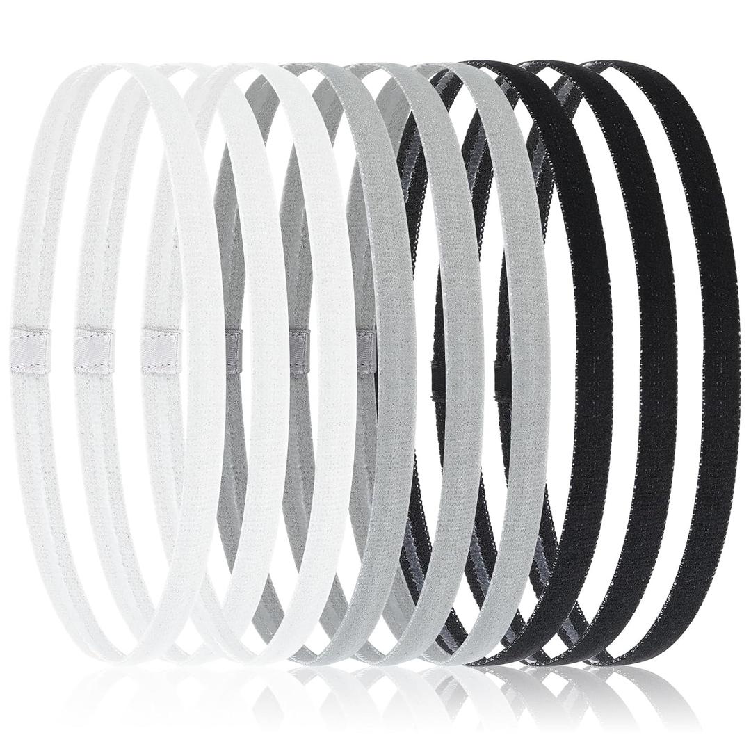 9Pcs Thin Headbands Stretch Headbands for Women Girls Non Slip Elastic Sports Hair Band Athletic Headbands for Boys Men Yoga Workout Head Band with Silicone Grip