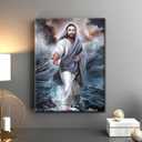 1Pcs Framed Jesus Walking On Water Wall Art Religious Christian Poster Print Inspirational Bible Canvas Artwork For Living Room Or Gallery Display Home Decor 12x16 Inch Ready To Hang