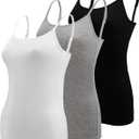 BQTQ 3 Pcs Womens Camisole Tank Top Spaghetti Strap Camisoles Ladies Undershirts (XX-Large, Black, White, Gray)