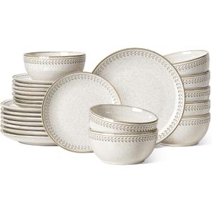 LE TAUCI 24 Piece Dinnerware Sets for 8, Large Plates and Bowls Sets, Ceramic Dishes Set for 8, Modern Stoneware Tableware, Chip Resistant, Ideal for Hosting, Reactive Beige (8"&10" Plate, 27oz Bowl)