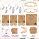 Wavwavw 3 Set Graduation Gifts for Teacher, Positive Handmade Mini Crochet Flowers Bouquet Flower Keychains Wooden Bead Bracelet with Card for Teacher Supplies (Pastel)