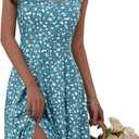 FENSACE Summer Dresses for Women Sleeveless Knee Length Floral Tank Dress (Blue, M)