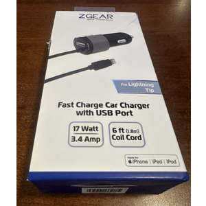 ZGear Fast Charge Car Charger with USB Port 17 Watts, 3.4 Amp, 6 Ft