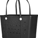 Extra Large Rubber Beach Bag, Washable Moisture Resistant Durable Open Hole Tote Bag Beach Vacation Essentials (Black, X-Large)
