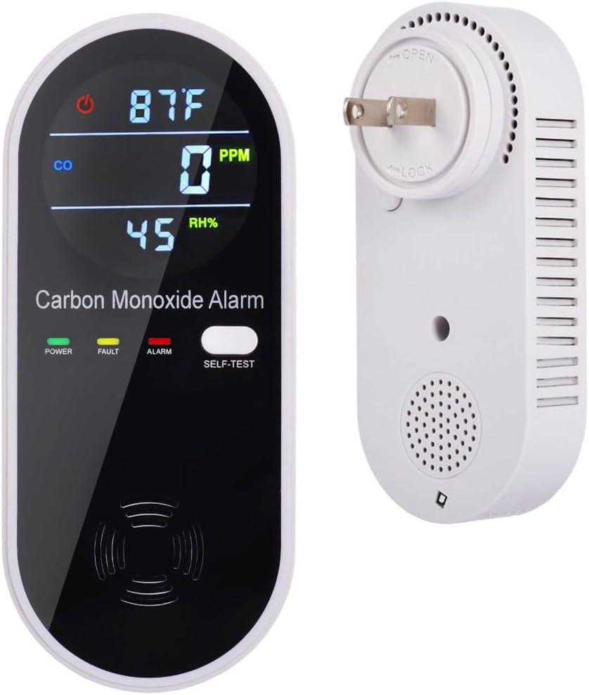 Carbon Monoxide Detectors, Carbon Monoxide Detector Plug in with Temperature Humidity Sensor Built-in, CO Level Monitor Alarm with Clear LCD Display Sound & Light Warning for Home/Hotel/RV