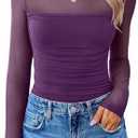 Avidlove Women Long Sleeve Bodysuit Turtle Neck Shapewear Body Suits Mesh One Piece Leotard Shirt Going Out Tops Fall Outfits, M, Dark Purpl