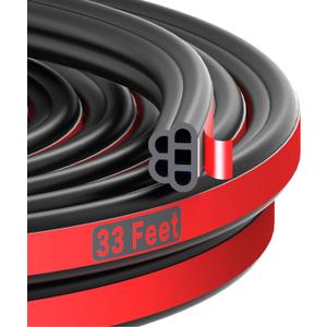 Universal Car Door Rubber Seal Strip Self Adhesive Automotive Door Soundproofing Weather Stripping Double Layer 5-Hole Auto Weatherstrip fit Truck Pickup RVs (32.8 Feet Long)