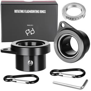 Bearing Steel Ball Flag Pole Rings, Tangle Free Aluminum Alloy Flag Pole Spinners, 360 Rotating Flagpole Rings with Carabiners, Fit Flagpole with 0.75-1inch Diameter, Flagpole Parts, 1 inch Black