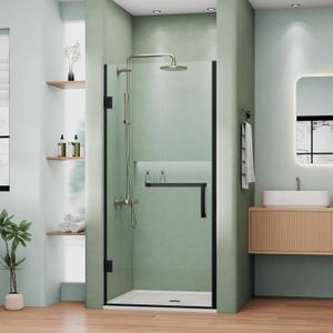 DELAVIN 32" W x 72" H Frameless Hinged Shower Door, Single Shower Door with 5/16" Clear Tempered Glass, Stainless Steel Hinged Swing Shower Doors, Black Shower Door with Seal Strip and Handle DELAVIN 32" W x 72" H Frameless Hinged Shower Door, Single Shower Door with 5/16" Clear Tempered Glass, Stainless Steel Hinged Swing Shower Doors, Black Shower Door with Seal Strip and Handle