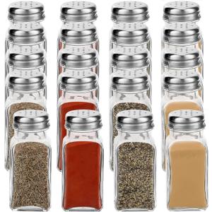 20 Pack Salt and Pepper Shakers Glass Set, 3.82 x 1.5 Inch Pepper Dispenser with Stainless Steel Lid for Salt, Pepper, Spices, Seasonings, Kitchen Restaurants and Catering Supplies