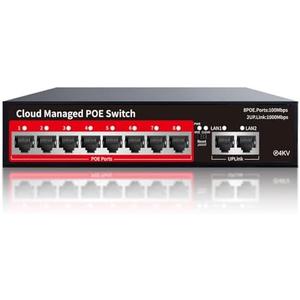 STEAMEMO PoE+ Switch, 8 Port Managed PoE Ethernet Switch(8 POE Ports +2 Uplink),120W Built-in Power, Support VLAN, QoS, Fanless Metal, Plug & Play (Desktop/Wall Mount)