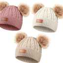 Geyoga Kids Winter Pompom Hat Knitted Ski Beanie Hat Pom Pom Beanie Cap for Girls Boys, for 0-13 Years Old (Large, White, Khaki, Pink)