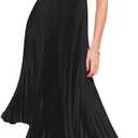 ZAFUL Womens Satin Sexy Backless Wrap V Neck Sleeveless Spaghetti Strap Pleated Flowy Party Midi Dress (Large, 0225-black)